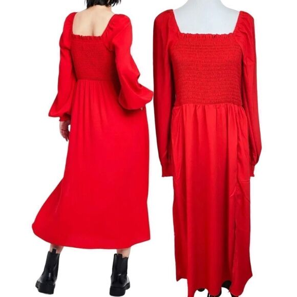 La Ligne Dresses & Skirts - LA Ligne Smocked Bodice Midi Red Dress 4X Christmas Holiday Women's NWT